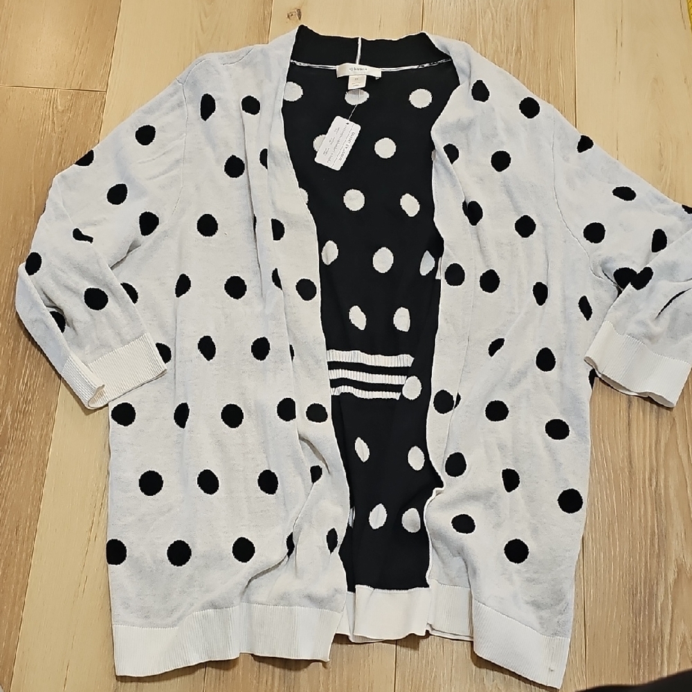 CJ BANKS BLACK & WHITE POLKA DOT CARDIGAN